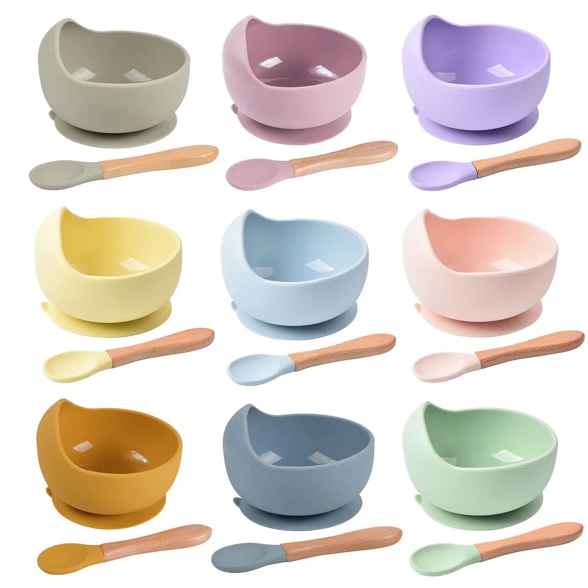 Silicone Suction Bowl - Silicone bebê alimentação tigela talheres para