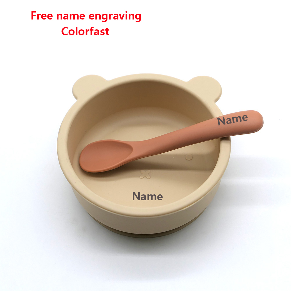 Silicone Suction Bowl - Conjunto de talheres infantis, tigela, colher,